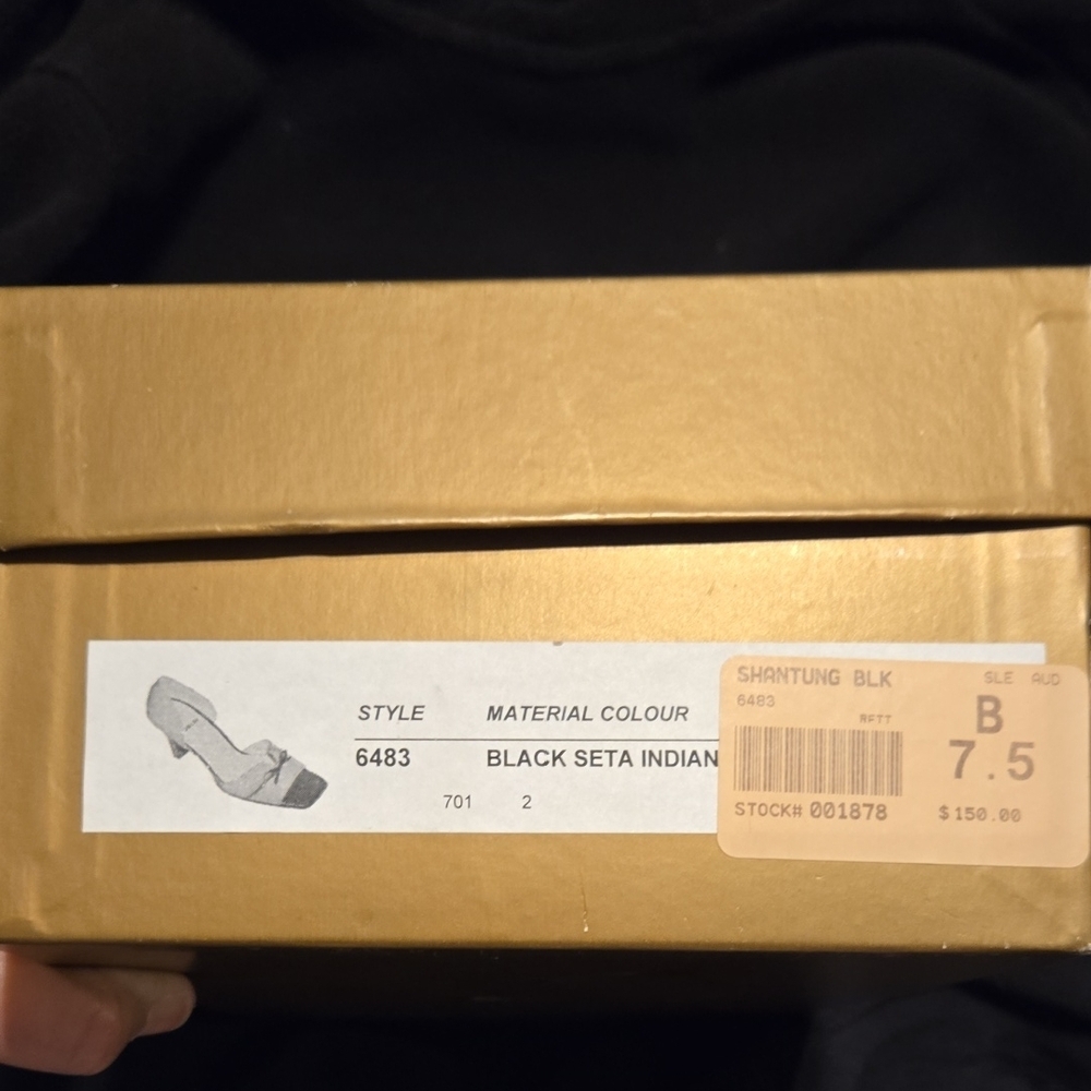 Vintage Audley Black Satin Leather Bow Peep Toe Heels Size 37.5 (7.5B) W/Box - Picture 12 of 12